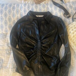 Zara Women's Black Leather long sleeve top
